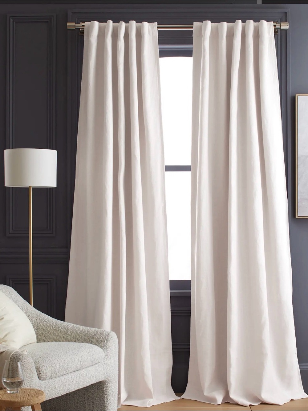 NWT Quince White Heavyweight European Linen Darkening Curtain